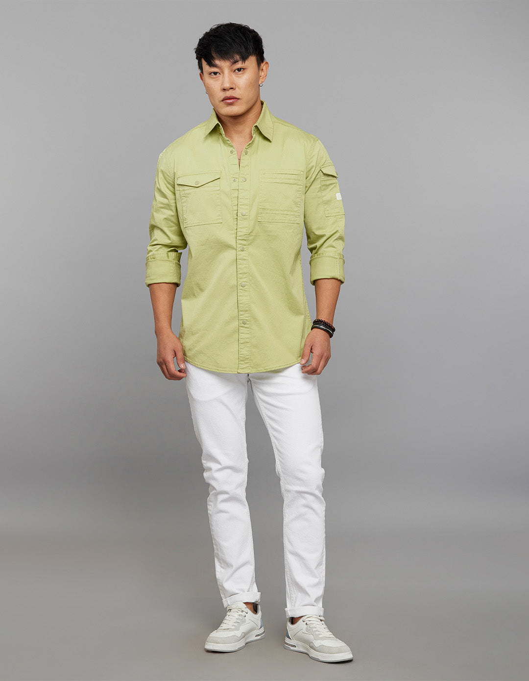 Parrot Green Full Sleeves Cargo Shirt