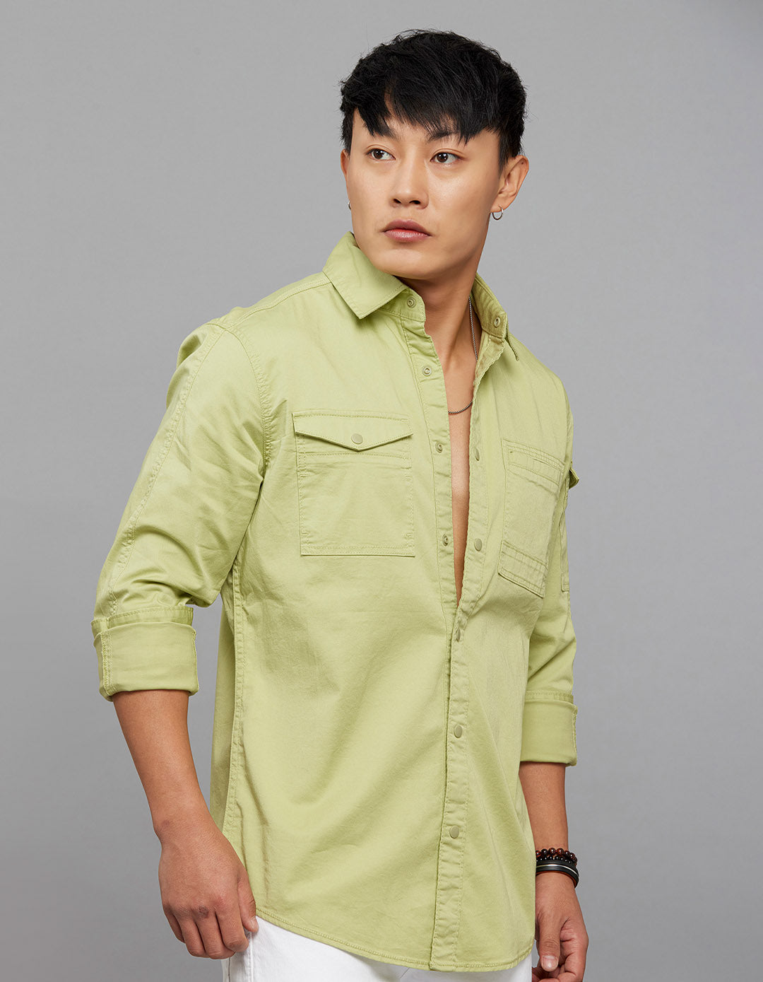 Parrot Green Full Sleeves Cargo Shirt