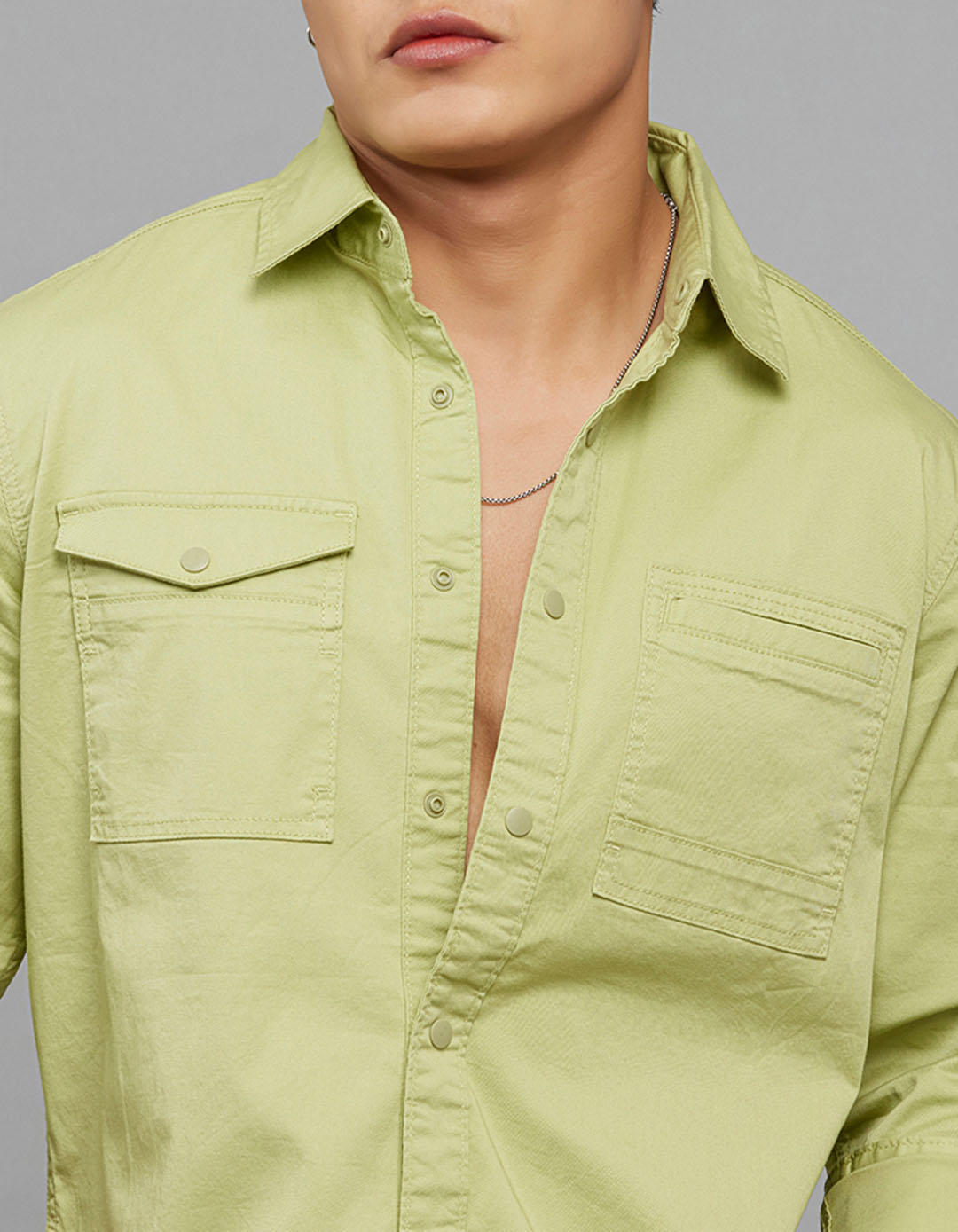 Parrot Green Full Sleeves Cargo Shirt