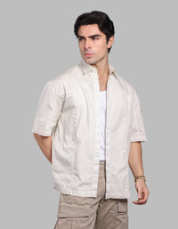 Off White Half Sleeve Oversized Stretch Cargo Shirt