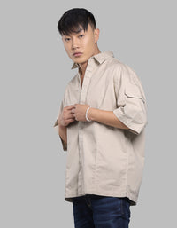 Lt Moss Half Sleeve Oversized Stretch Cargo Shirt