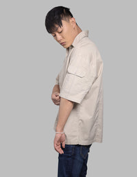 Lt Moss Half Sleeve Oversized Stretch Cargo Shirt