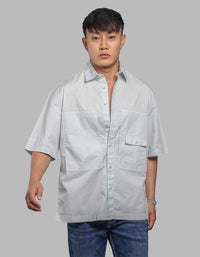 Sky Blue Half Sleeve Oversized Stretch Cargo Shirt