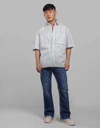 Sky Blue Half Sleeve Oversized Stretch Cargo Shirt