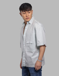 Sky Blue Half Sleeve Oversized Stretch Cargo Shirt
