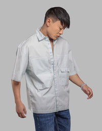 Sky Blue Half Sleeve Oversized Stretch Cargo Shirt