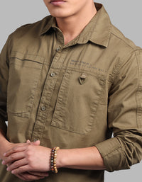 Olive Night Full Sleeve Stretch Cargo Shirt