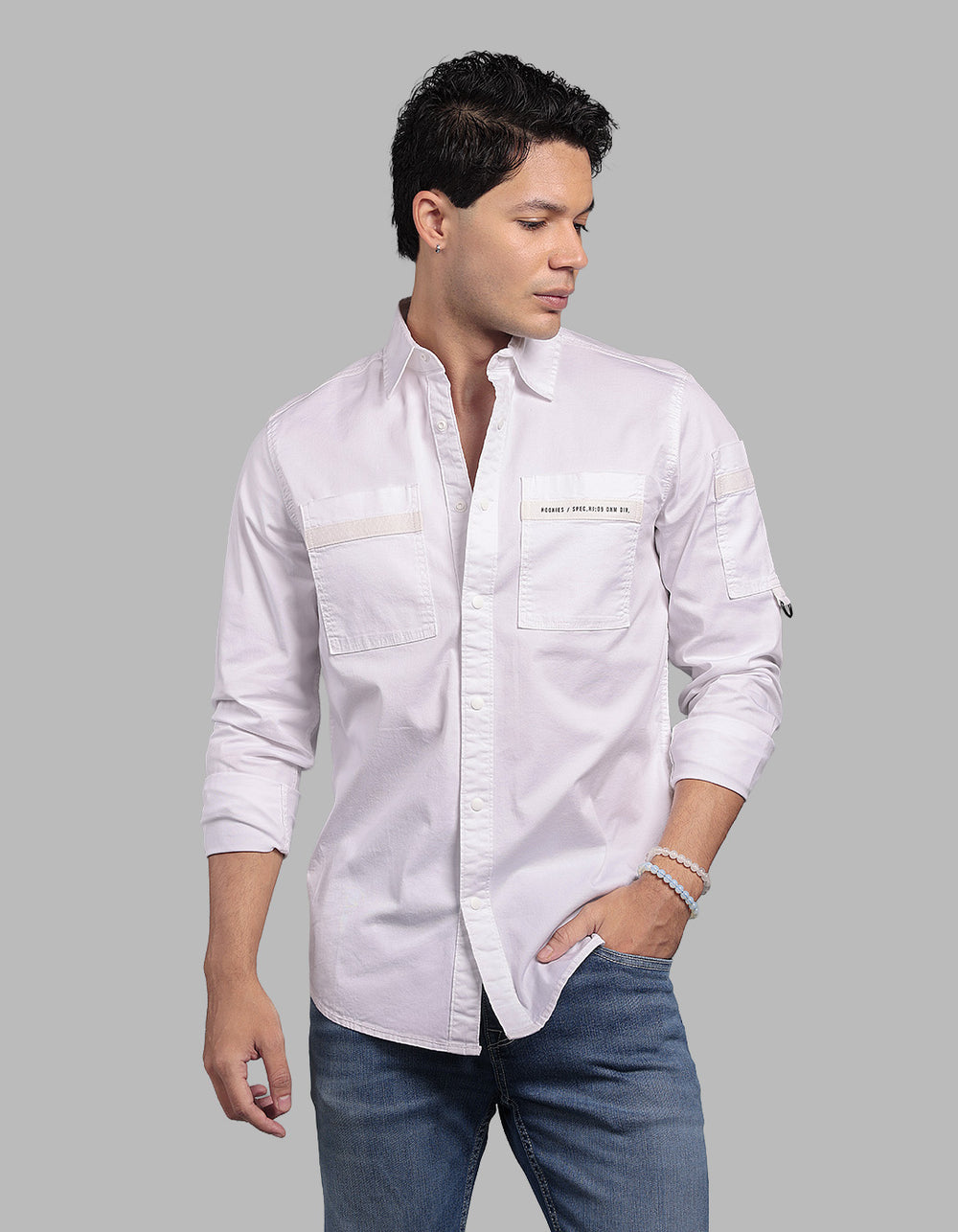 Optic White Full Sleeve Stretch Cargo Shirt