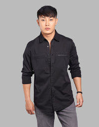 Jet Black Full Sleeve Stretch Cargo Shirt
