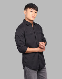 Jet Black Full Sleeve Stretch Cargo Shirt