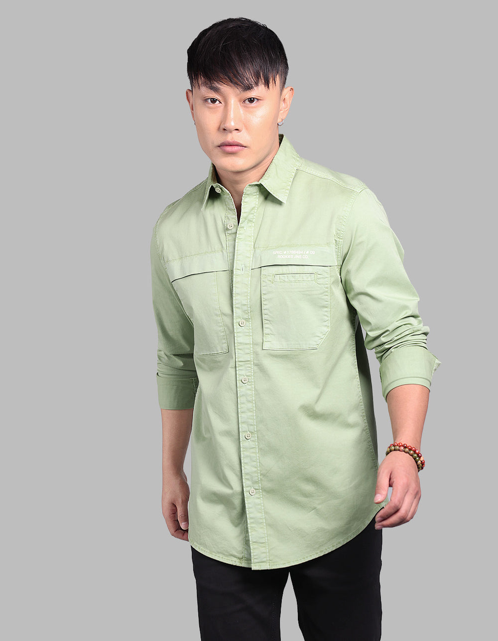 Mint Green Full Sleeve Stretch Cargo Shirt
