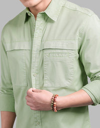 Mint Green Full Sleeve Stretch Cargo Shirt