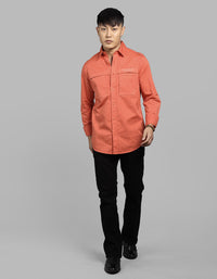 Rust Brown Full Sleeve Stretch Cargo Shirt