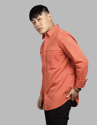 Rust Brown Full Sleeve Stretch Cargo Shirt