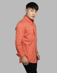 Rust Brown Full Sleeve Stretch Cargo Shirt