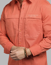 Rust Brown Full Sleeve Stretch Cargo Shirt