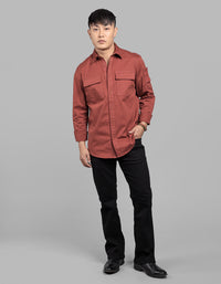 Rust Brown Full Sleeve Stretch Cargo Shirt