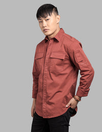 Rust Brown Full Sleeve Stretch Cargo Shirt