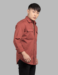 Rust Brown Full Sleeve Stretch Cargo Shirt