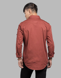 Rust Brown Full Sleeve Stretch Cargo Shirt