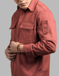 Rust Brown Full Sleeve Stretch Cargo Shirt