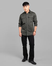Military Green Full Sleeve Stretch Cargo Shirt