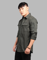 Military Green Full Sleeve Stretch Cargo Shirt