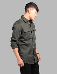 Military Green Full Sleeve Stretch Cargo Shirt