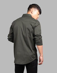 Military Green Full Sleeve Stretch Cargo Shirt