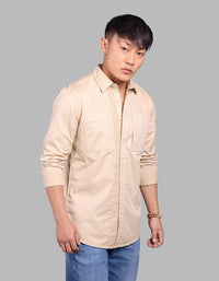 Khaki Full Sleeve Stretch Cargo Shirt