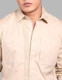 Khaki Full Sleeve Stretch Cargo Shirt