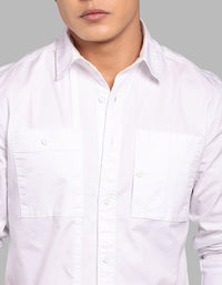 White Full Sleeve Stretch Cargo Shirt