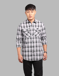 Grey Black Full Sleeve Check Shirt
