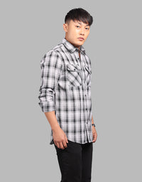 Grey Black Full Sleeve Check Shirt