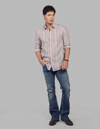 Grey Red Full Sleeve Stripe Shirt