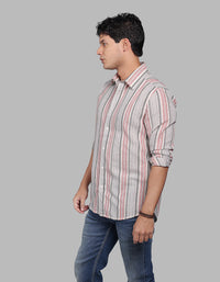 Grey Red Full Sleeve Stripe Shirt