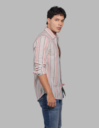 Grey Red Full Sleeve Stripe Shirt