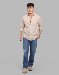 Lt Khaki Full Sleeve Stripe Shirt