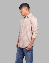 Lt Khaki Full Sleeve Stripe Shirt