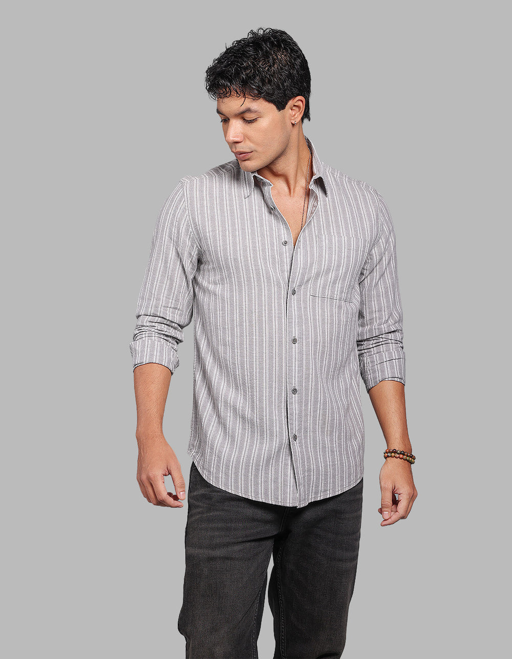 Lt Grey Full Sleeve Stripe Shirt