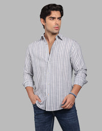 Lt Grey Full Sleeve Linen Blend Stripe Shirt