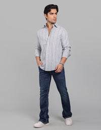 Lt Grey Full Sleeve Linen Blend Stripe Shirt