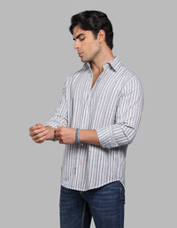 Lt Grey Full Sleeve Linen Blend Stripe Shirt