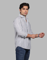 Lt Grey Full Sleeve Linen Blend Stripe Shirt