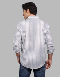 Lt Grey Full Sleeve Linen Blend Stripe Shirt