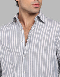 Lt Grey Full Sleeve Linen Blend Stripe Shirt