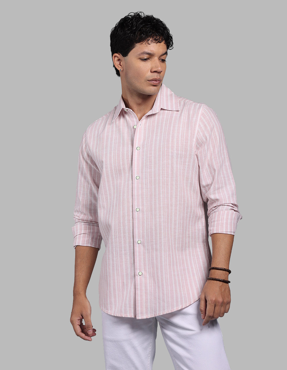 Pink Full Sleeve Linen Blend Stripe Shirt