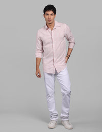 Pink Full Sleeve Linen Blend Stripe Shirt