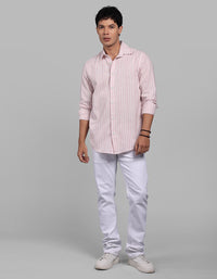 Pink Full Sleeve Linen Blend Stripe Shirt