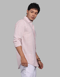Pink Full Sleeve Linen Blend Stripe Shirt